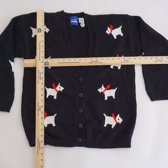 Vintage EP Pro Black Cotton Knit Scottie Dog Puppy Animal Print Cardigan S - Picture 3 of 10